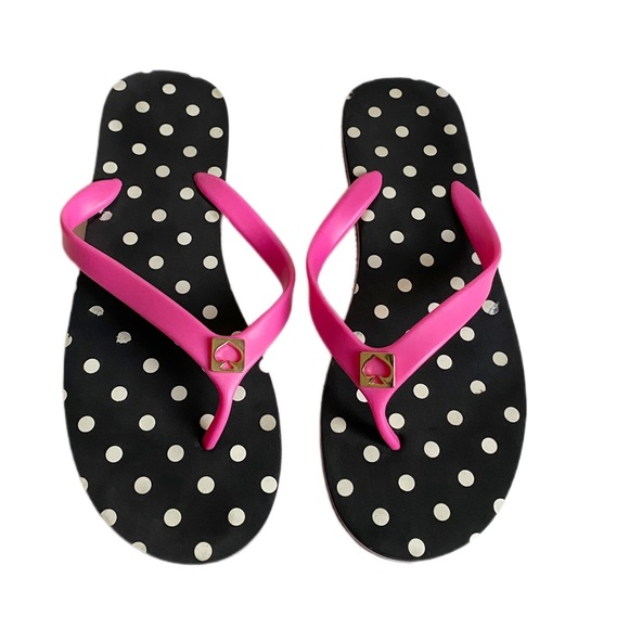 kate spade Shoes Kate Spade Black And White Polka Dot Flipflop